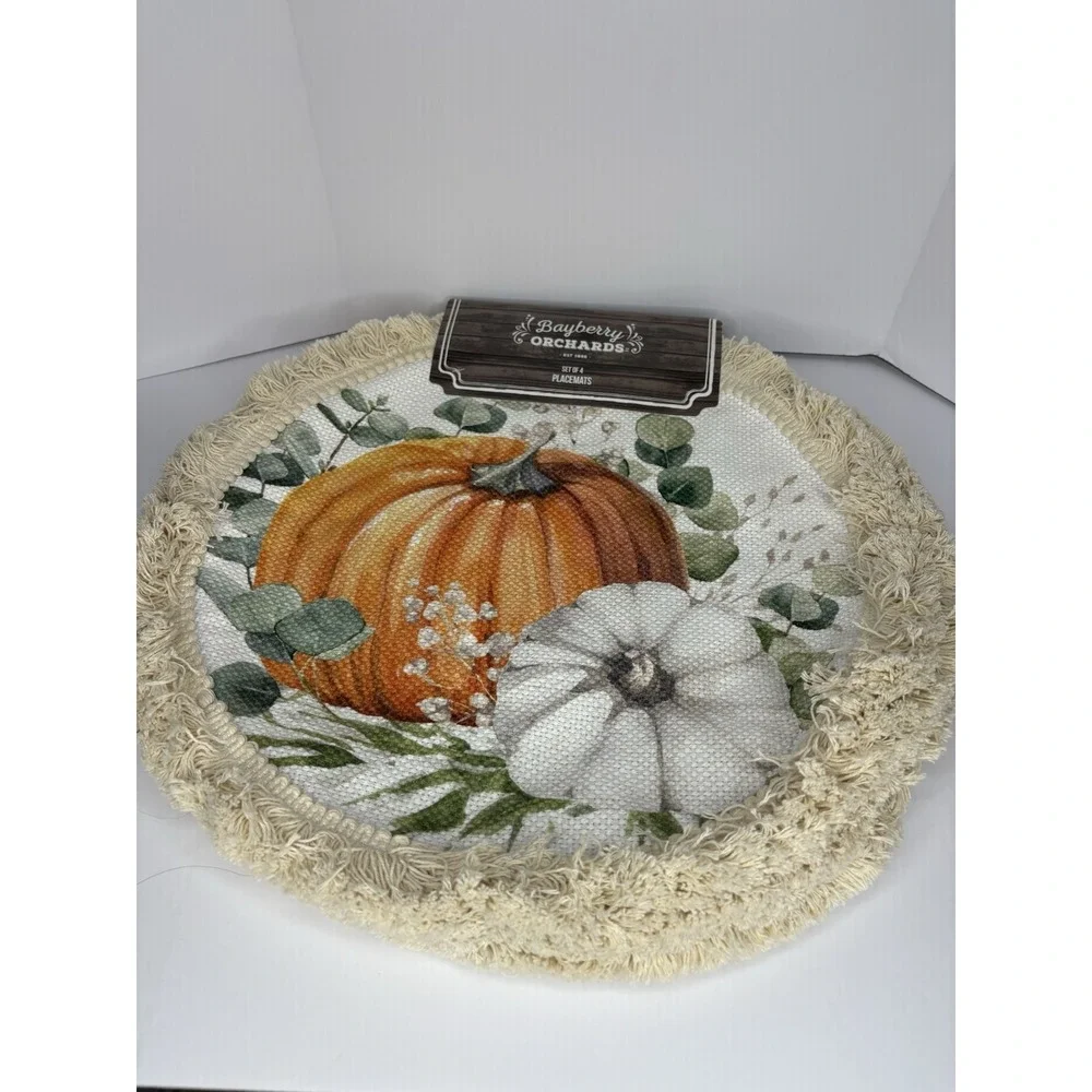 New In Package Fall Placemats Autumn Pumpkin Fringe Jute 15